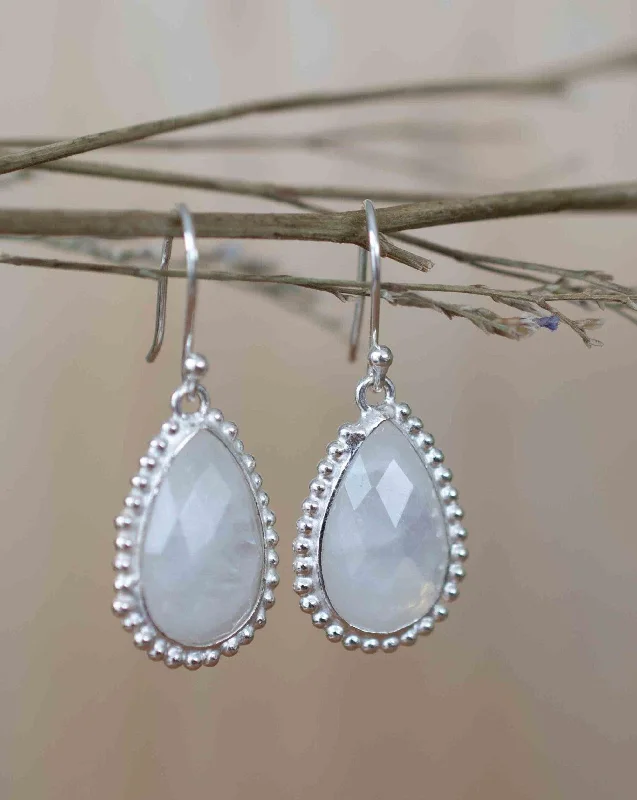 Smooth drop earrings-Moonstone Earrings ~ Sterling Silver 925 ~ ME195