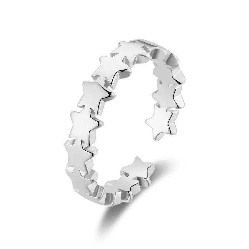 Pinch band rings-Silver Plated Adjustable Star Band Ring