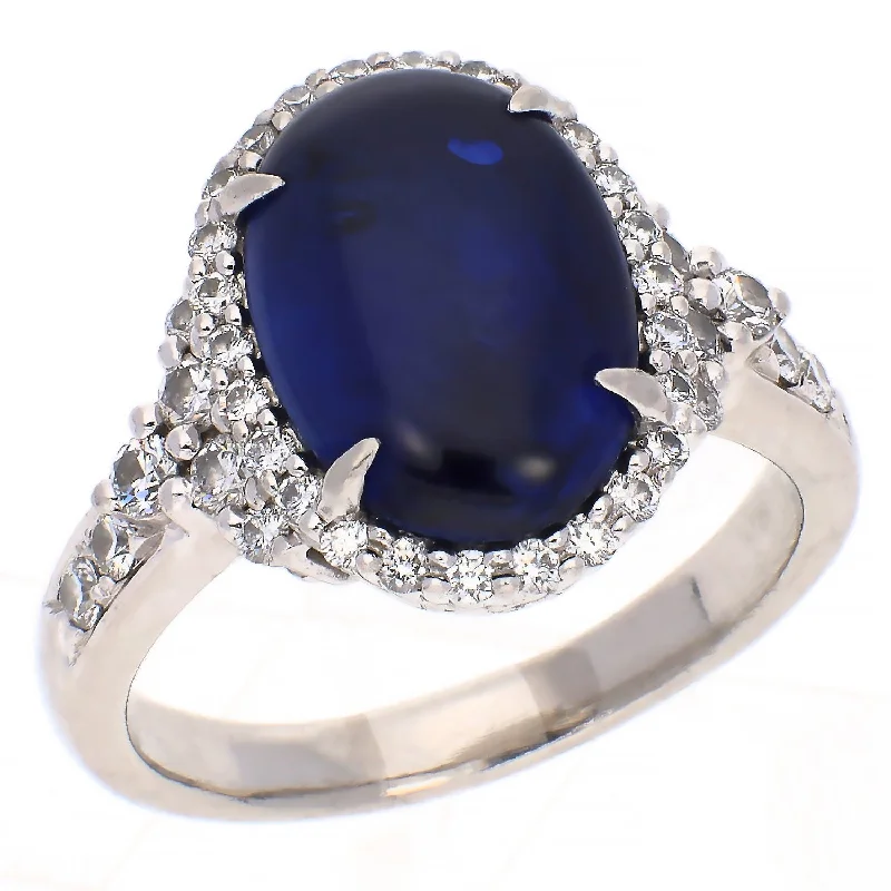 Topaz stone engagement rings-Platinum Cabochon 7.73ct Sapphire and Diamond Ring