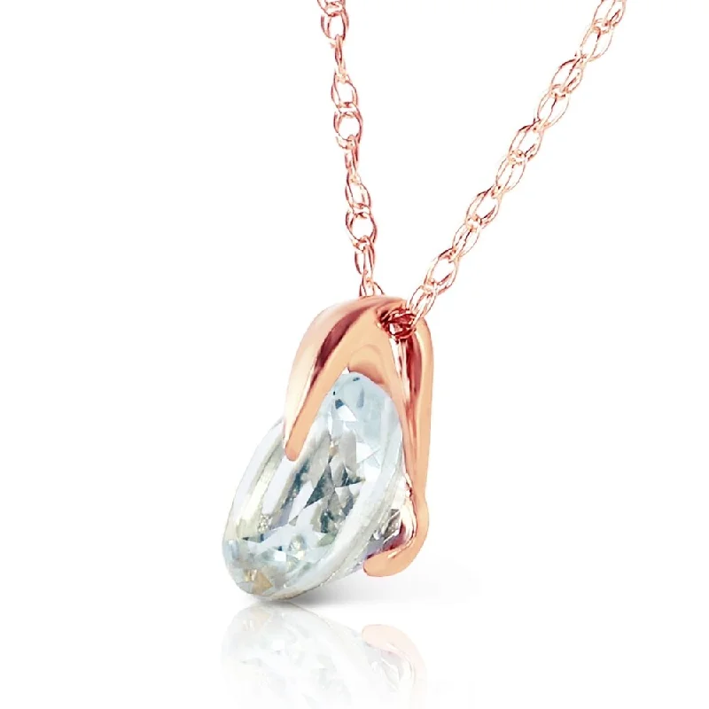 Loop knot necklaces-0.65 CTW 14K Solid Rose Gold Single Round Aquamarine Necklace