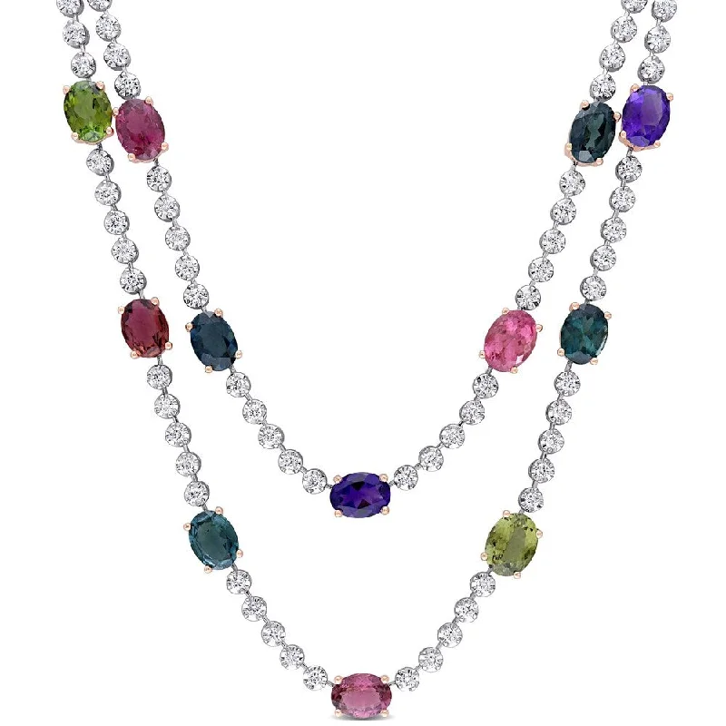 Wide bib necklaces-Miadora 14k 2-tone Gold 2 1/2ct TDW Diamond, Tourmaline & Amethyst Station Necklace