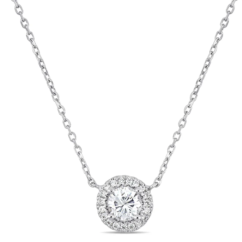 Retro deco necklaces-Miadora 14k White Gold 1/2ct TDW Diamond Halo Station Necklace