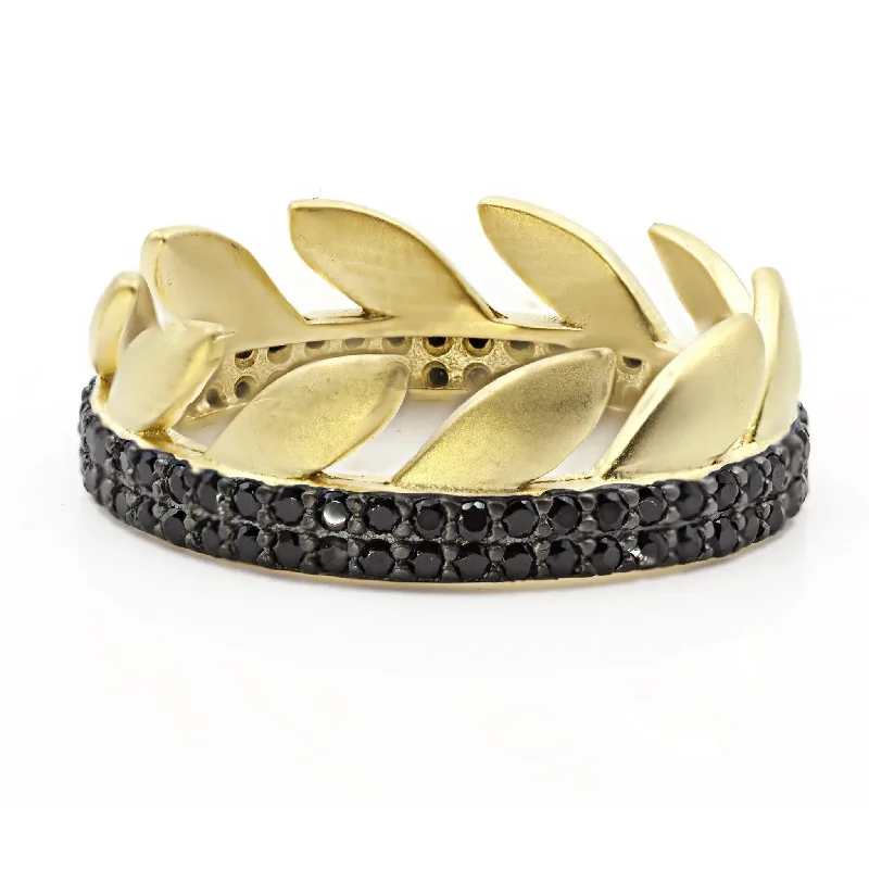 Braided motif rings-Black Pavé Laurel Ring