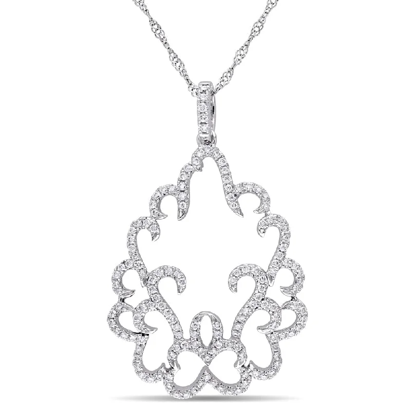 Lapis drop necklaces-Miadora 14k White Gold 1/2ct TDW Diamond Abstract Filigree Drop Statement Necklace