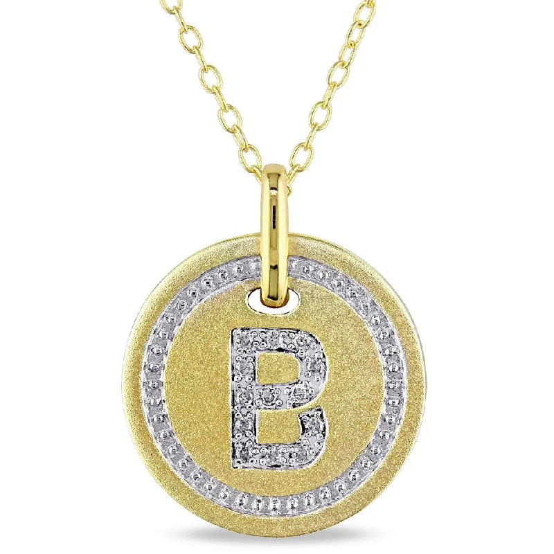 Slanted design necklaces-Miadora Yellow Plated Sterling Silver Diamond B-Initial Halo Charm Necklace