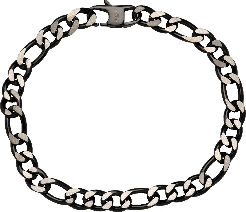 Unique & Co Polished Black IP Plating Stainless Steel Figaro Bracelet