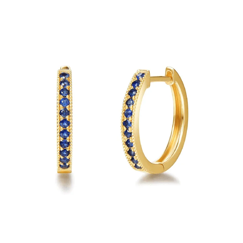 Two-tone earrings-FANCIME Petite Blue Sapphire 14K Yellow Gold Hoop Earrings