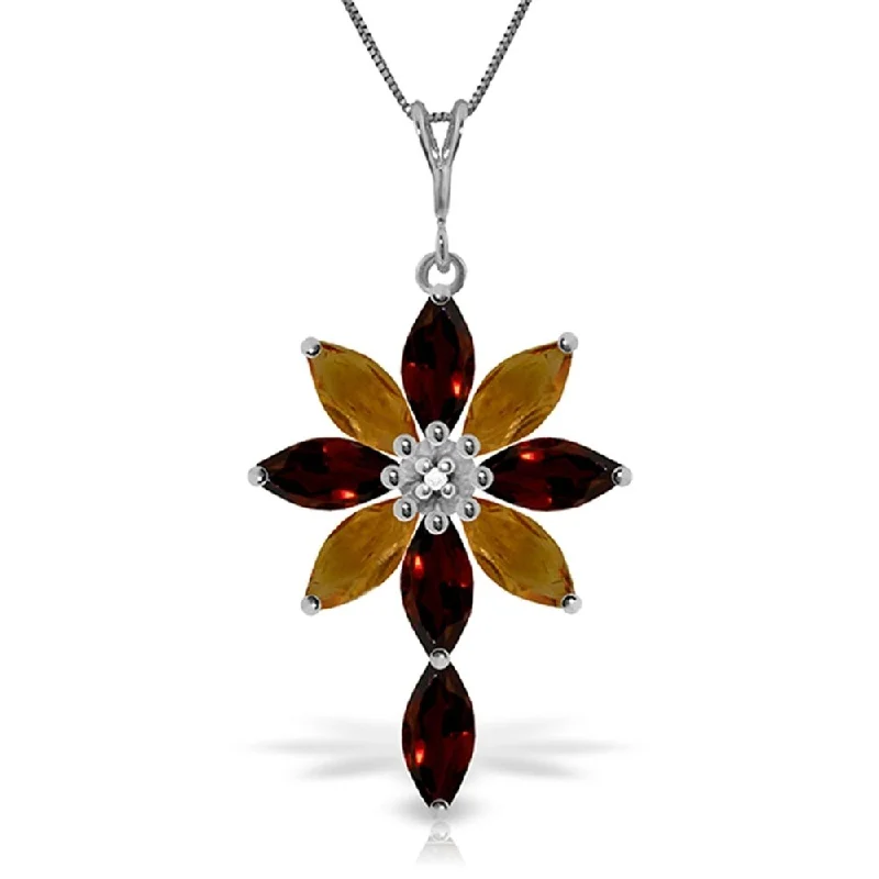 Rope braid necklaces-2 Carat 14K White Gold Necklace Diamond, Garnet Citrine