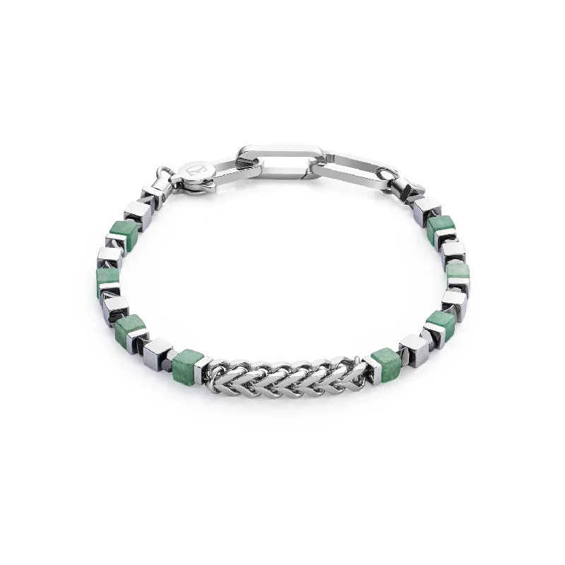 Coeur De Lion Precious Cubes & Chain Silver Green Bracelet