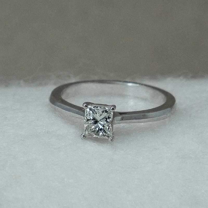 Engraved name engagement rings-Solitaire Princess Cut Diamond Ring White Gold