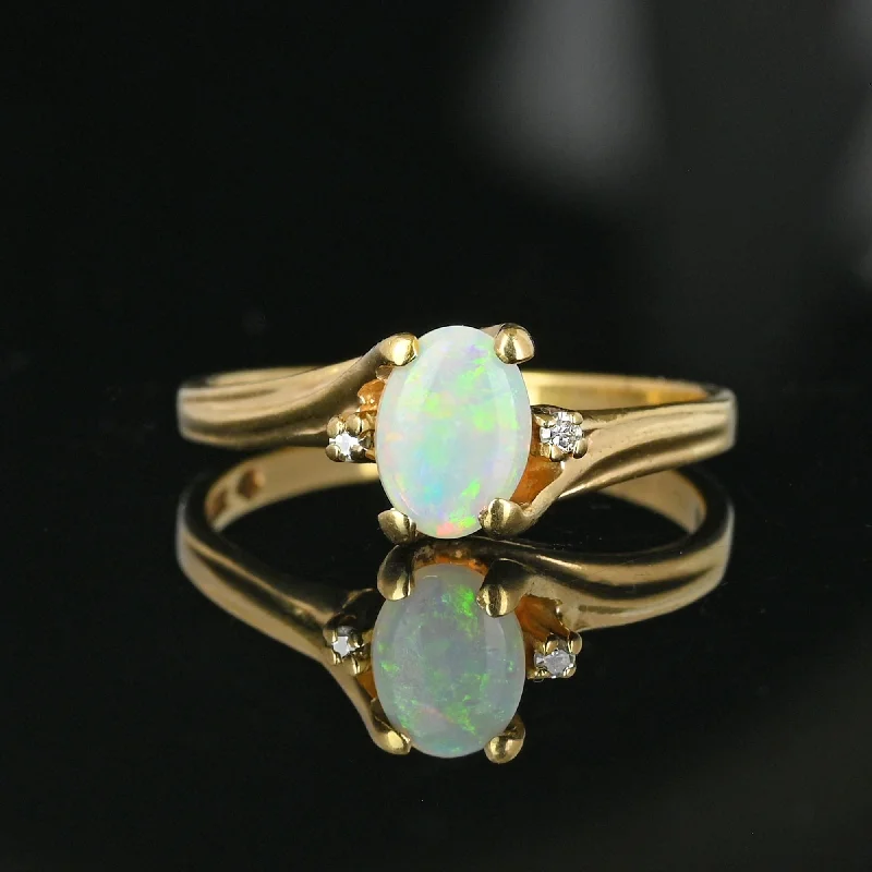 Java tile rings-Charming Diamond Accent Opal Solitaire Ring in Gold