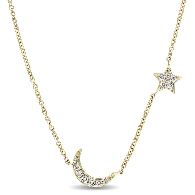 Patina bronze necklaces-Miadora Signature Collection 14k Yellow Gold 1/6ct TDW Diamond Star and Moon Station Necklace - White