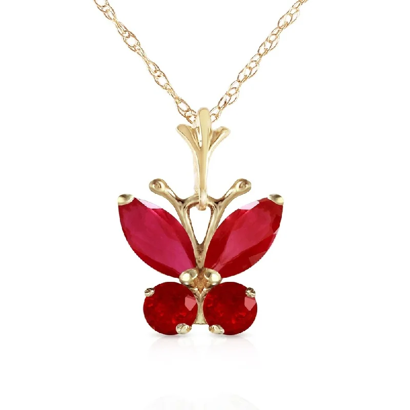 Rope braid necklaces-0.6 Carat 14K Gold Butterfly Necklace Natural Ruby