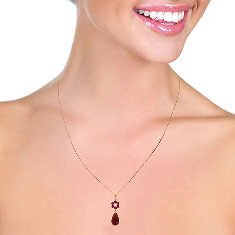 Multi-layer necklaces-3.83 CTW 14K Solid Rose Gold Necklace Natural Ruby Diamond