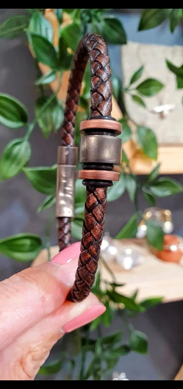 Unique & Co Brown Leather Bracelet with a Gunmetal Charm