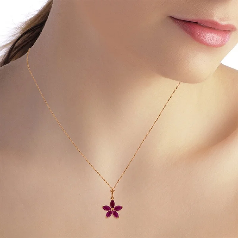 Agate stone necklaces-14K Solid Rose Gold Necklace with Natural Rubies 18" Inches