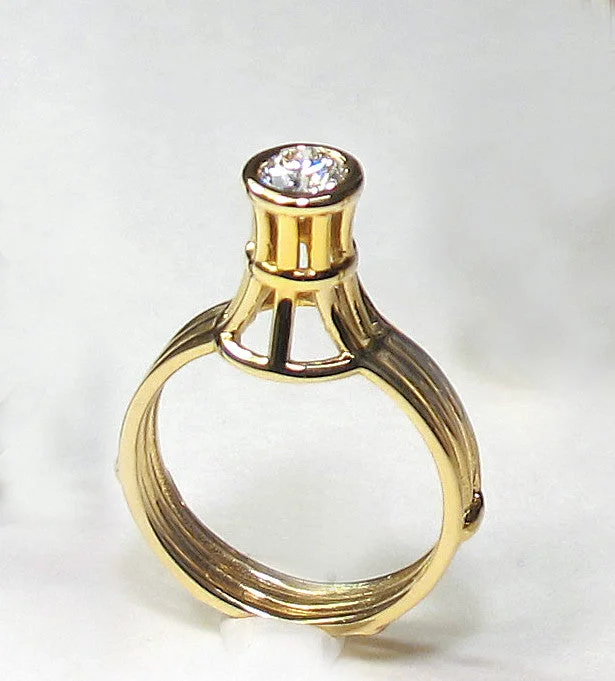 Wide band rings-Cage Solitaire Ring