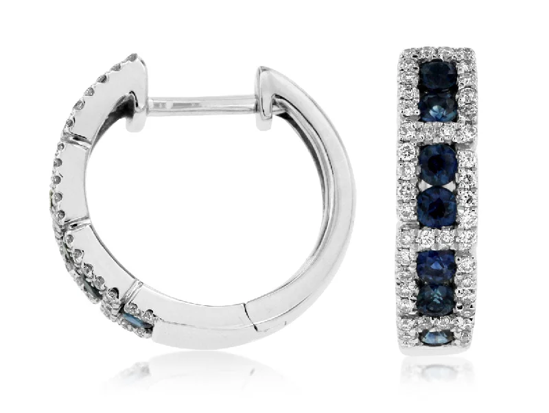 Crystal-twisted earrings-Sapphire & Diamond Huggy Earrings