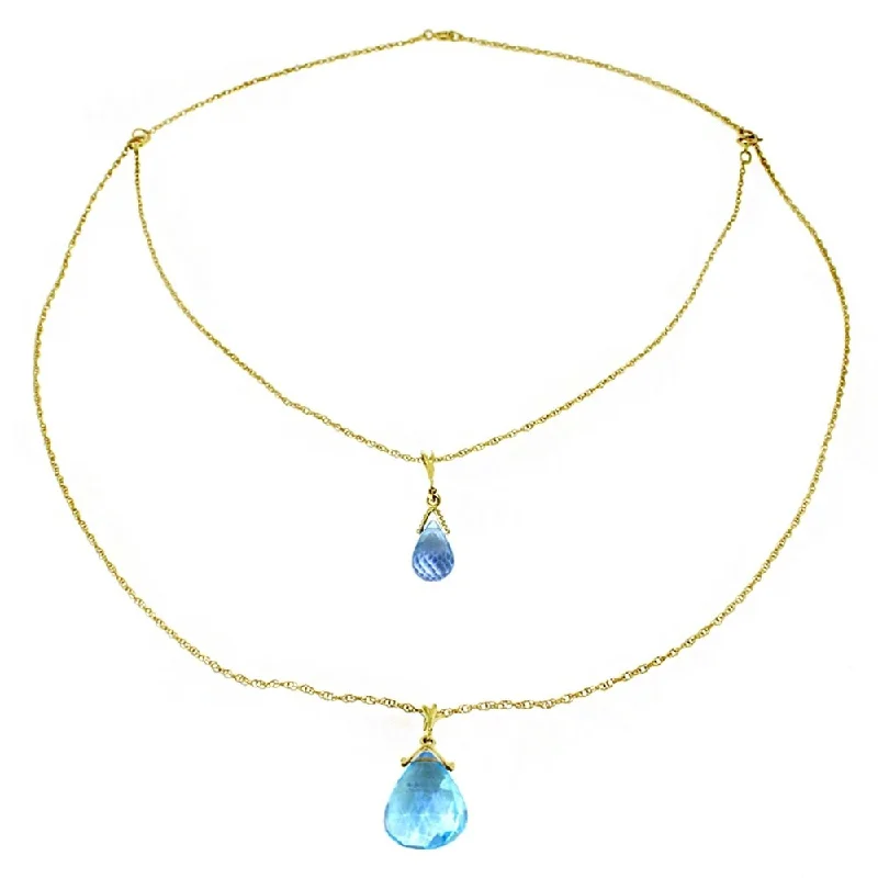 Heavy collar necklaces-14K Solid Gold Front and Back Drop Necklace with Briolette Blue Topaz