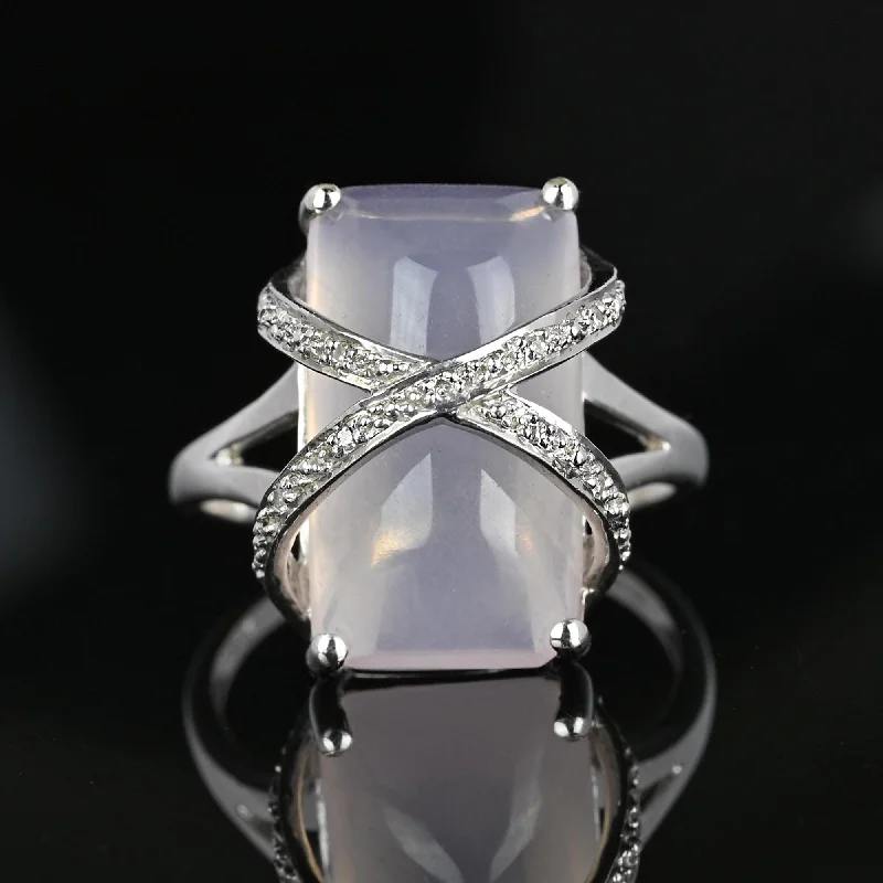 Fox design rings-Vintage 14K White Gold Diamond Rose Quartz Ring