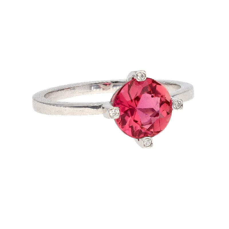 Princess cut engagement rings-14K White Gold Round Pink Tourmaline & Diamond Ring