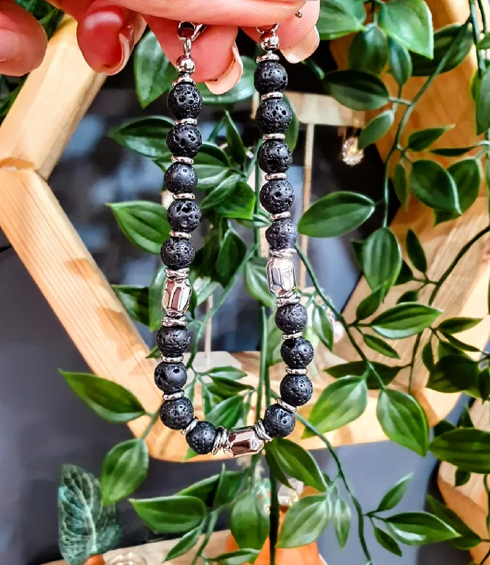 Unique & Co Stainless Steel Lava Stone Bead Bracelet