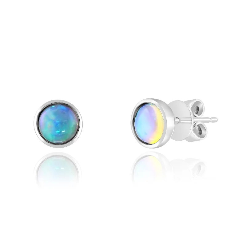 Tiny heart earrings-14K White Gold Opal Stud Earrings