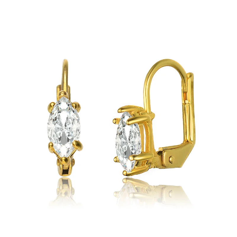 Solid ring earrings-Vilette Oval Cubic Zirconia Leverback Earrings