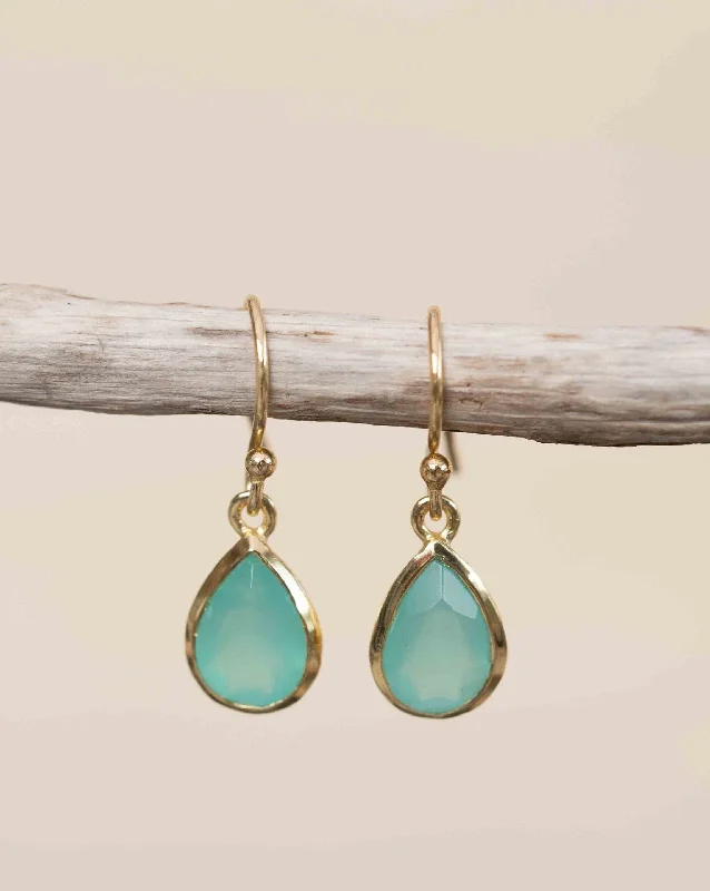 Deco style earrings-Aqua Chalcedony Tear Drop Earrings ~ 18k Gold Plated ~ ME191