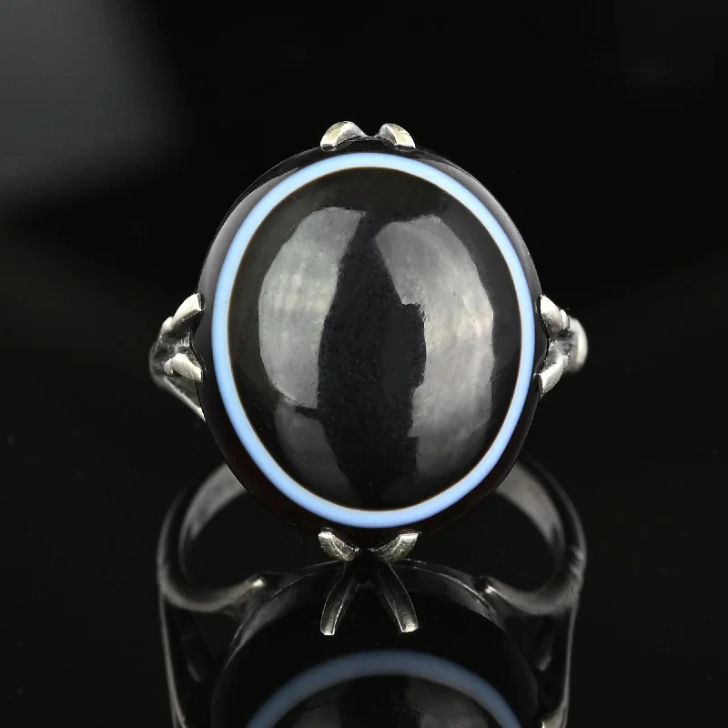 Stone stack rings-Antique Victorian Silver Banded Bullseye Agate Ring