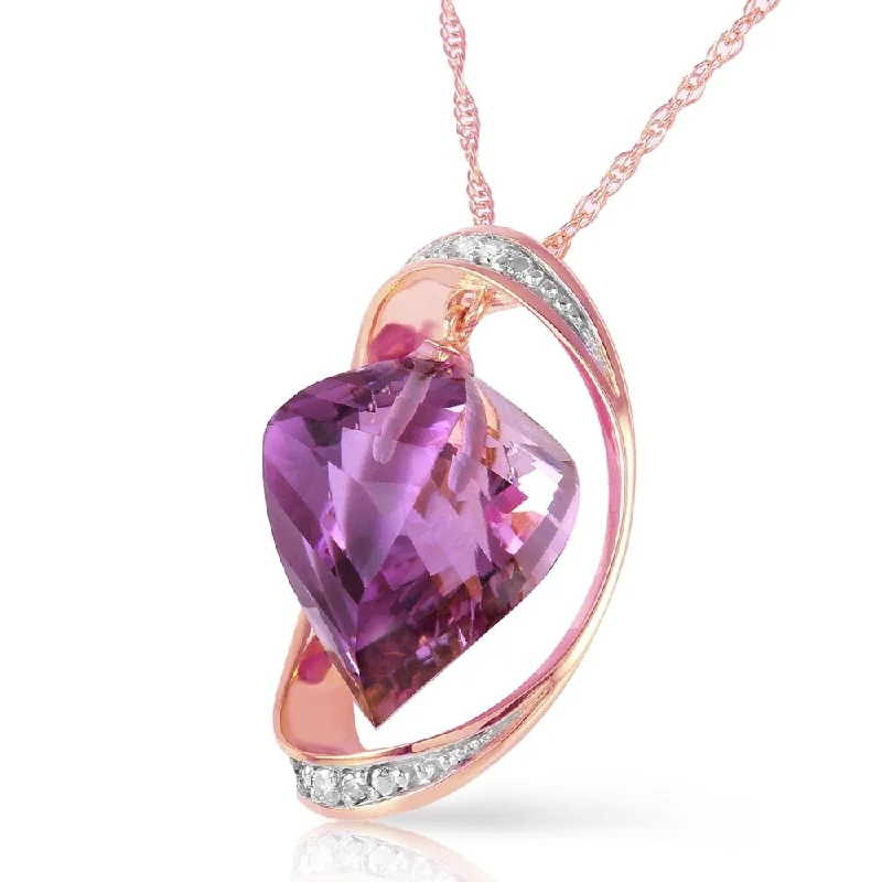 Onyx gem necklaces-14K Solid Rose Gold Necklace with Natural Twisted Briolette Amethyst & Diamonds