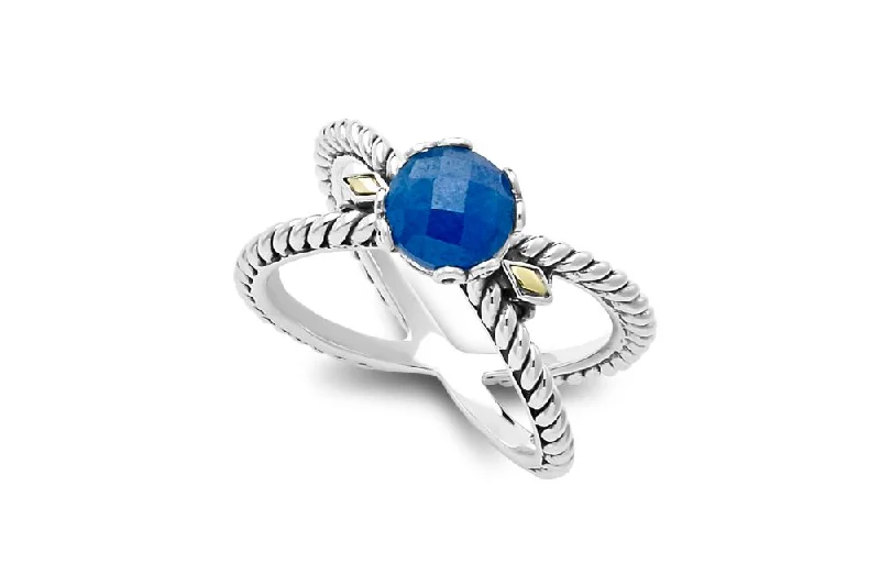 Wide cocktail rings-Glow "X" Ring- Blue Sapphire