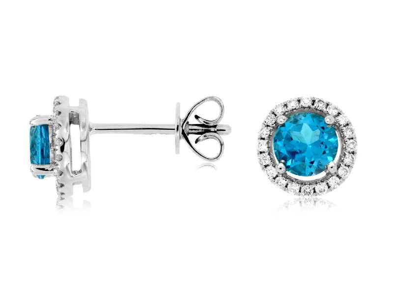 Astro charm earrings-Blue Topaz Diamond Halo Earrings