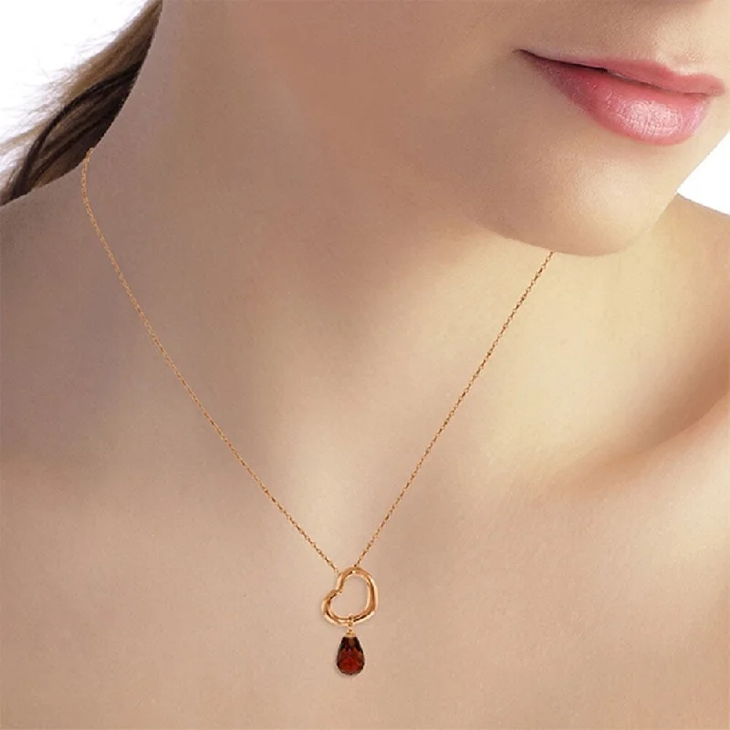 Chic art necklaces-14K Solid Rose Gold Heart Necklace with Dangling Natural Garnet