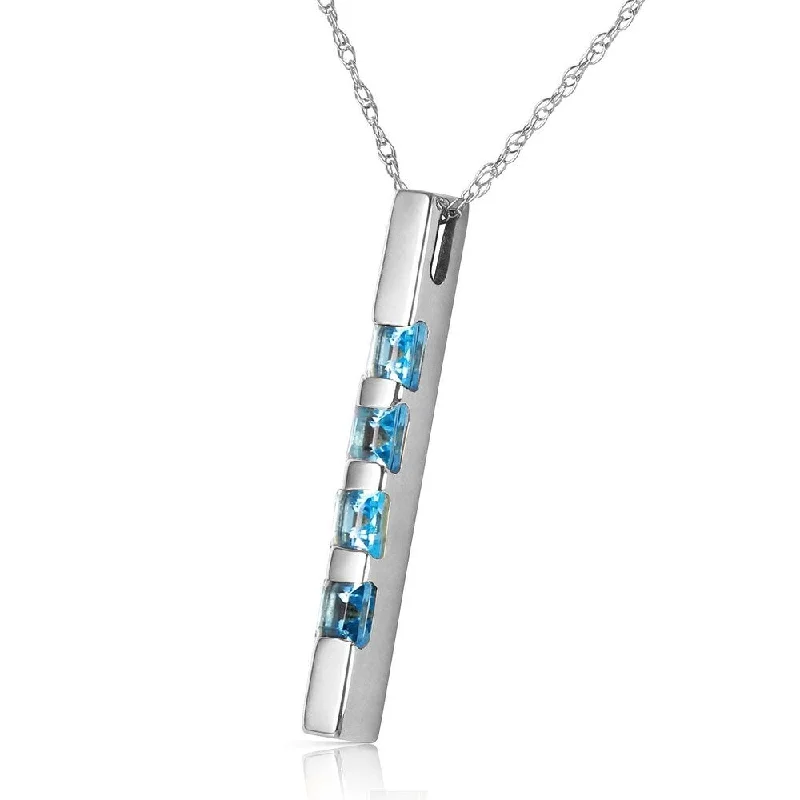 Raised bar necklaces-0.35 Carat 14K Solid White Gold Necklace Bar Natural Blue Topaz