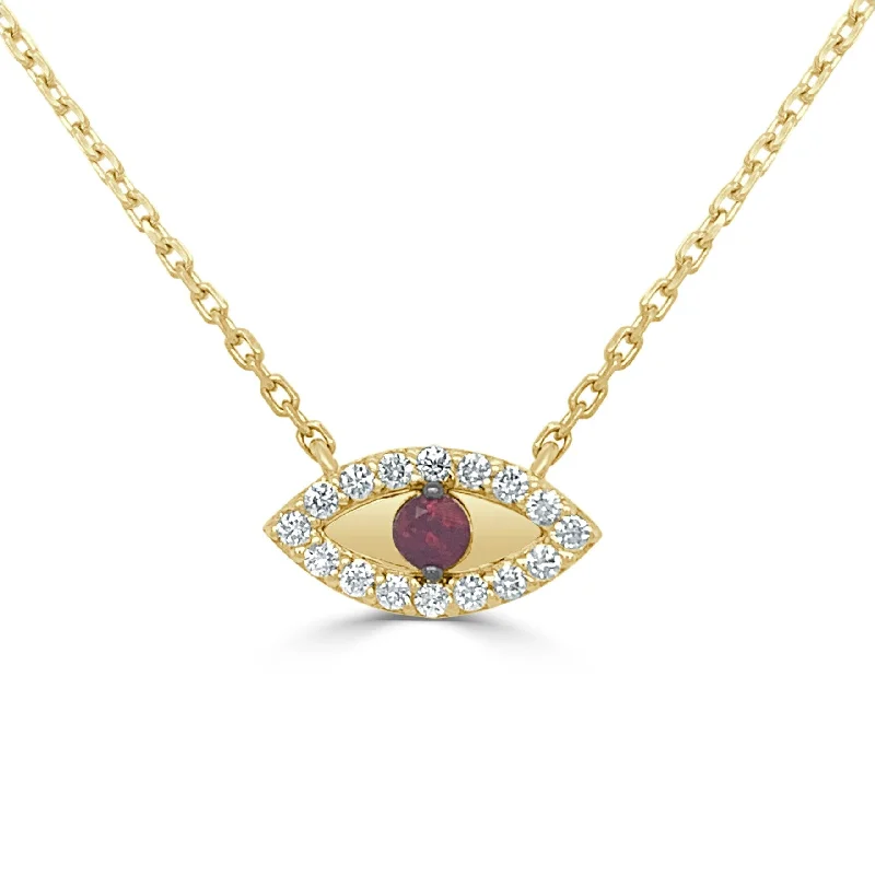 Baroque pearl necklaces-Joelle Ruby & Diamond Evil Eye Necklace 14K Yellow Gold 18-inch