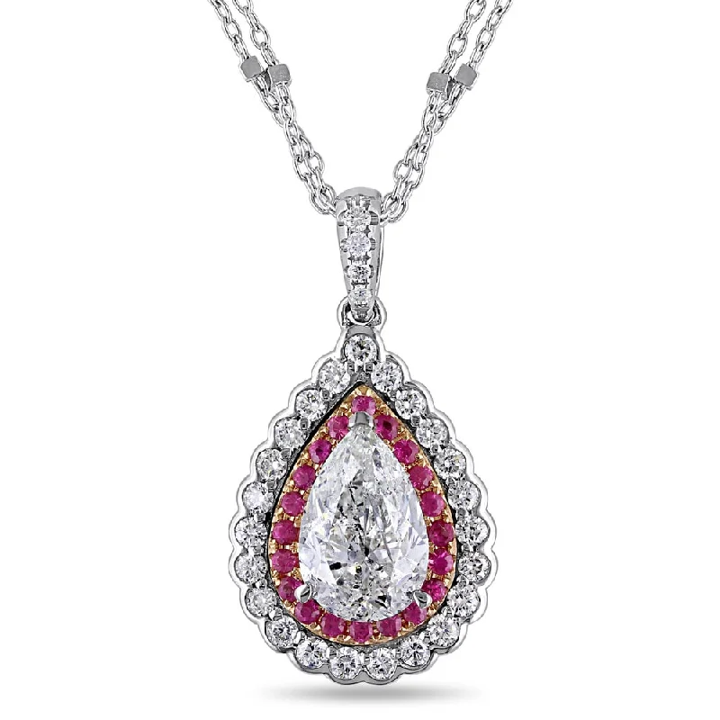 Chunky stone necklaces-Miadora Signature Collection 14k Gold Pink Sapphire 2ct TDW Diamond Teardrop Necklace