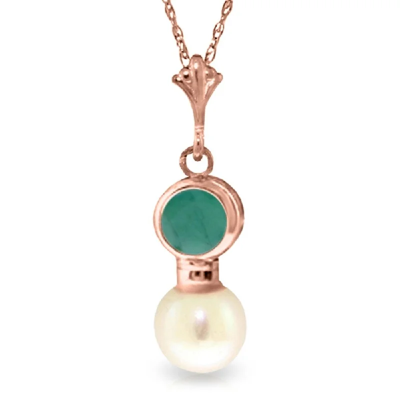 Baroque pearl necklaces-14K Rose Gold Necklace w/ Emerald & Pearl