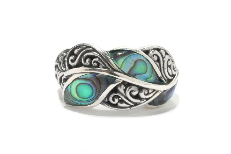 Java tile rings-Cascada Leaf Ring- Paua