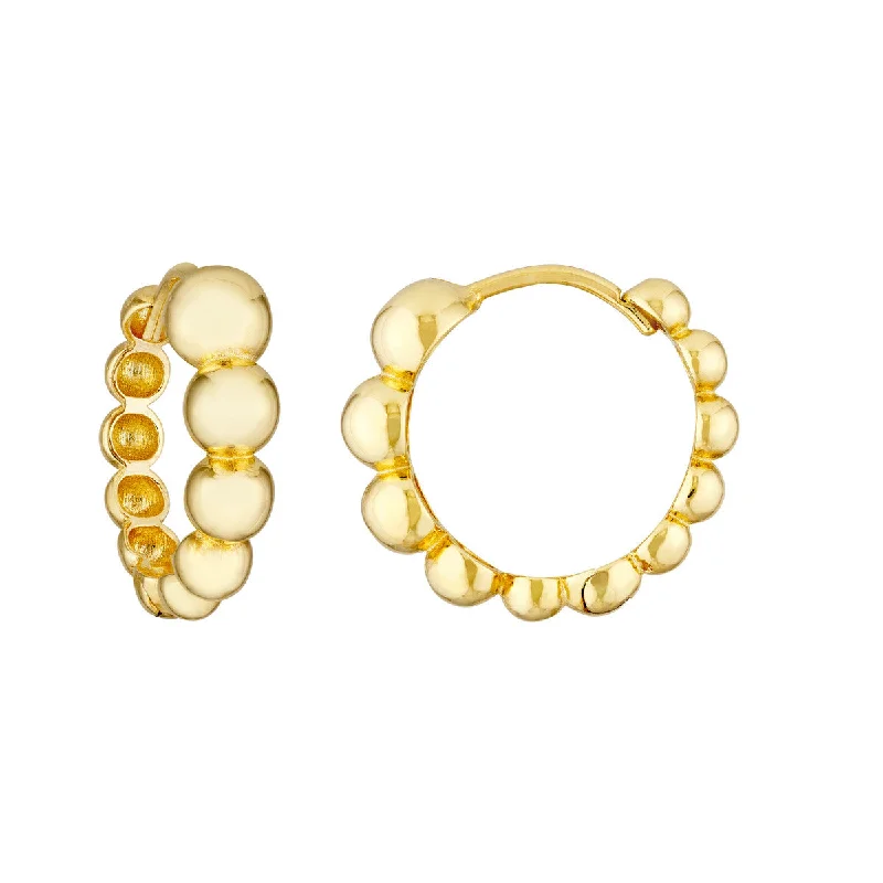 Vintage flair earrings-Puffy Gold Beaded Hoop Earrings