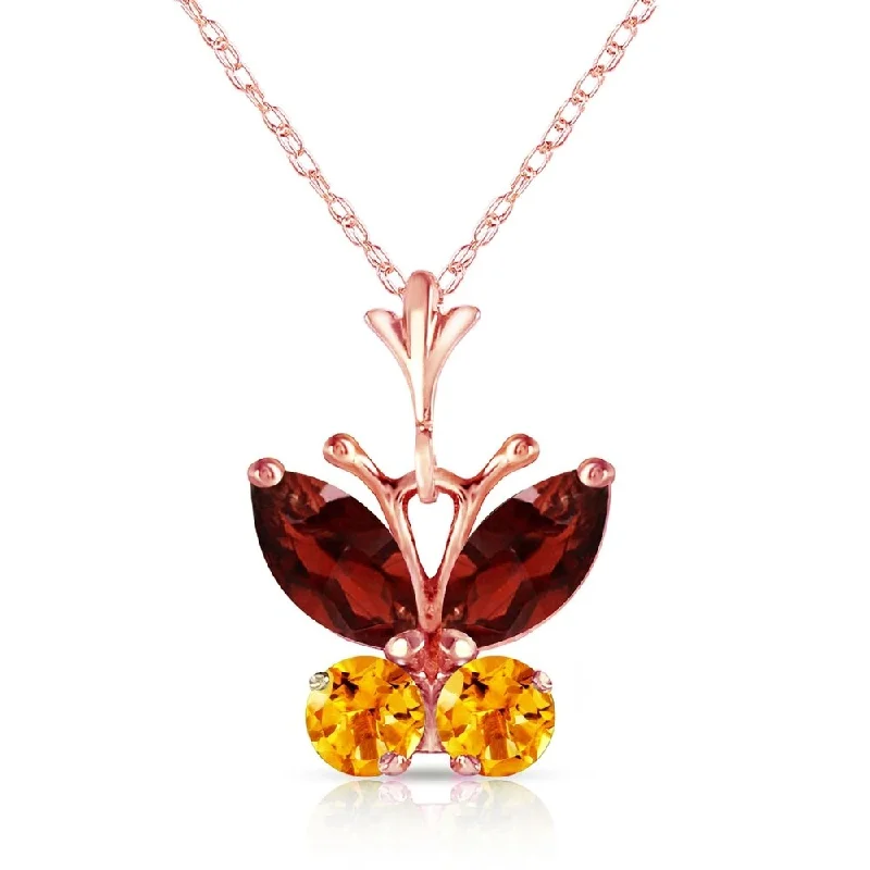 Raised bar necklaces-0.6 Carat 14K Rose Gold Butterfly Necklace Garnet Citrine