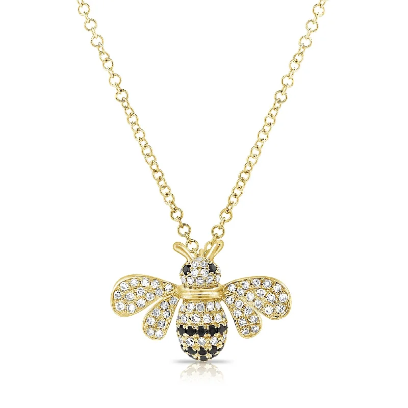 Light wood necklaces-Joelle Diamond Bumble Bee Necklace 14K Yellow Gold - Bee Pendant -