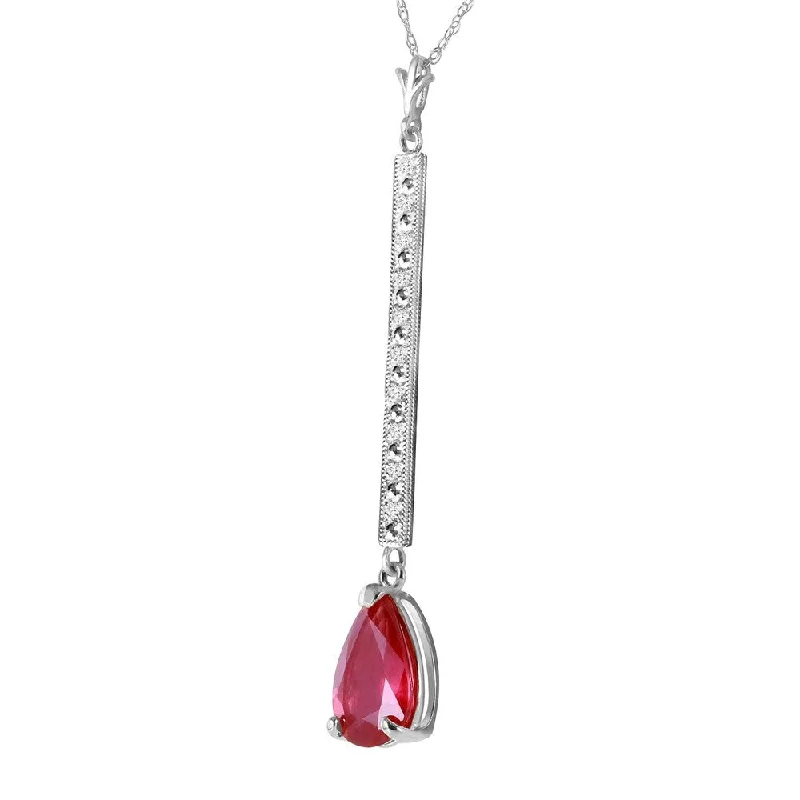 Flat knot necklaces-1.8 Carat 14K Solid White Gold Necklace Diamond Ruby