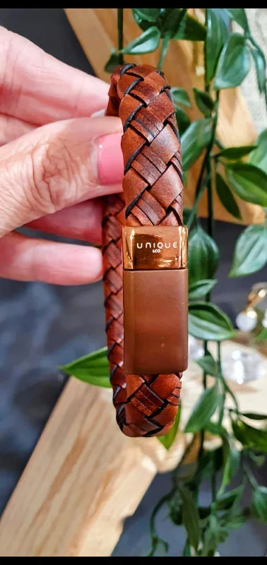 Unique & Co Rose Gold and Brown Wide Leather Bracelet