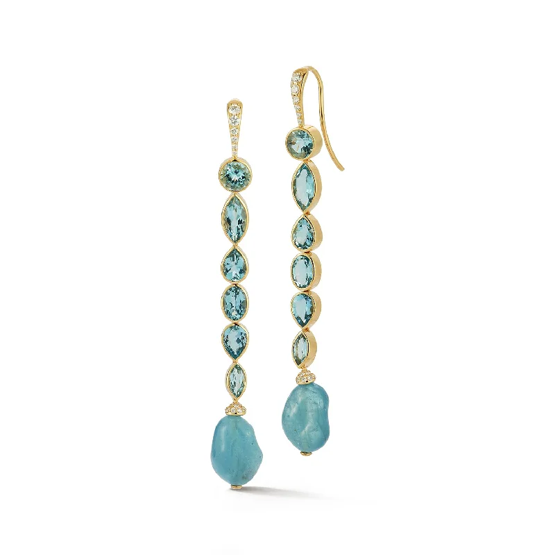 Astro charm earrings-Aquamarine Moondrop Shoulder Duster Earrings