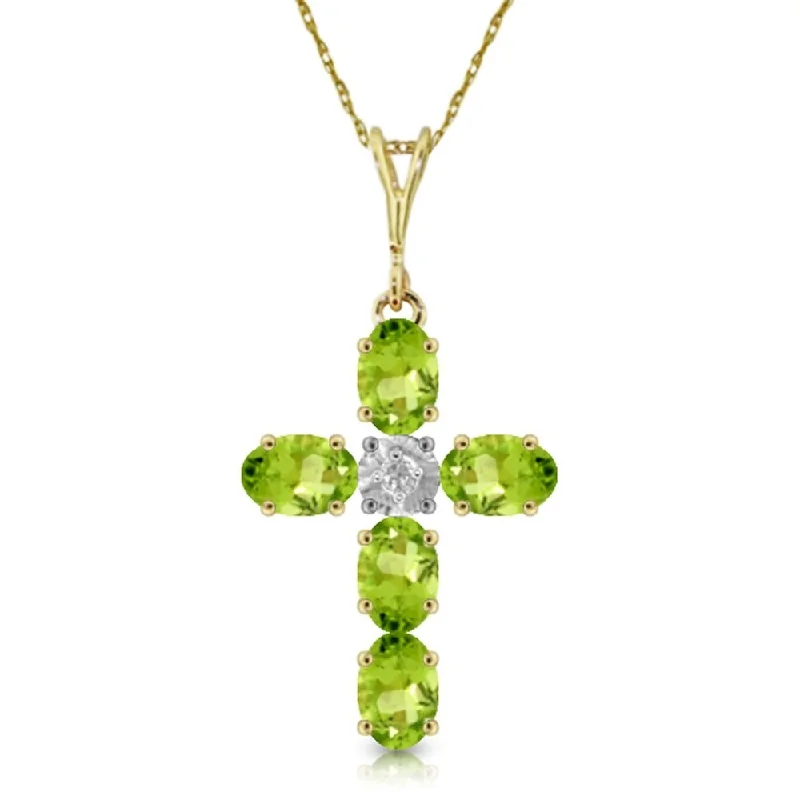 Braided link necklaces-1.88 Carat 14K Gold Cross Necklace Natural Diamond Peridot