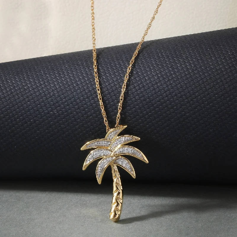 Quartz healing necklaces-1/20ct TDW Diamond Palm Tree Pendant Necklace in Silver