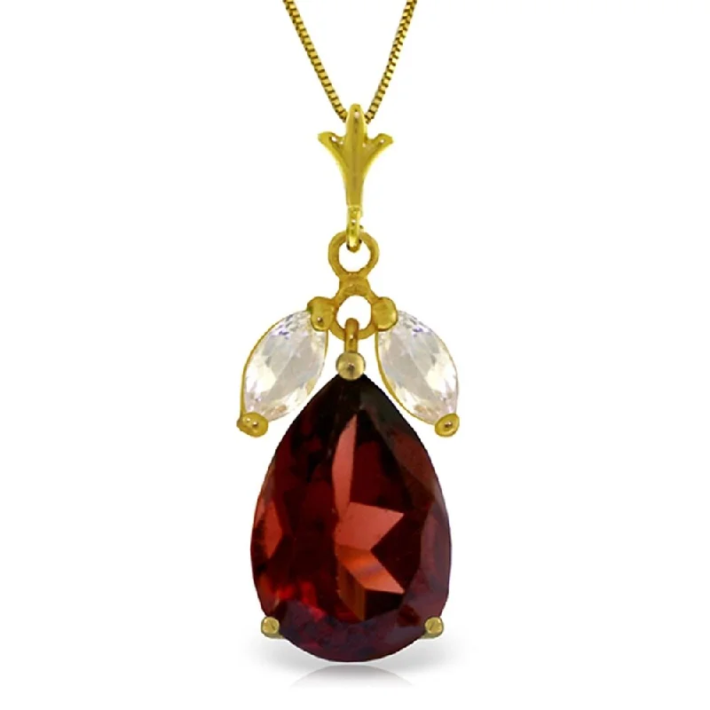 Round pendant necklaces-6.5 Carat 14K Gold Necklace Garnet White Topaz