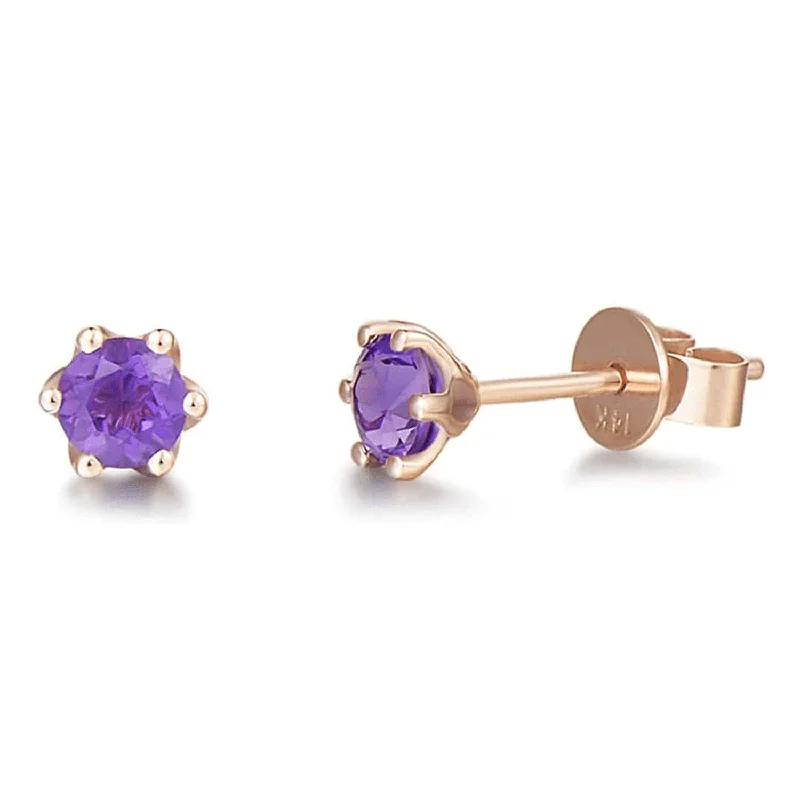 Silk tassel earrings-14K Rose Gold Diamond Cut Solitaire Tiny 0.5 Carat Genuine Amethyst Small Stud Earrings