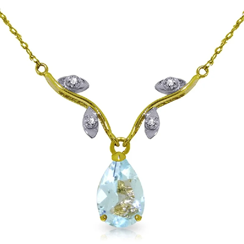 Wide bib necklaces-1.52 Carat 14K Gold Necklace Natural Diamond Aquamarine